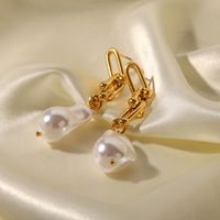 Fashion Geometric Stainless Steel Gold Plated Pearl Drop Earrings 1 Pair main image 2