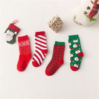 Kid's Retro Santa Claus Stripe Plaid Cotton Crew Socks 4 Piece Set main image 1