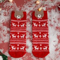 Women's Cute Santa Claus Bear Snowflake Cotton Crew Socks sku image 14