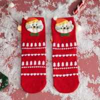 Women's Cute Santa Claus Bear Snowflake Cotton Crew Socks sku image 16