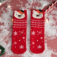 Women's Cute Santa Claus Bear Snowflake Cotton Crew Socks sku image 18