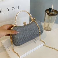 Khaki Grey White Pu Leather Solid Color Metal Button Oval Evening Bags sku image 2