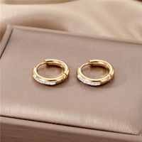Fashion Geometric Stainless Steel Gold Plated Zircon Hoop Earrings 1 Pair main image 6