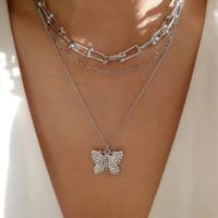 Simple Style Round Snake Butterfly Zircon Alloy Wholesale Necklace main image 8