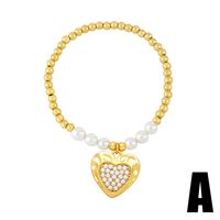 Barocker Stil Herzform Bogenknoten Schlüssel Kupfer Vergoldet Künstliche Perlen Zirkon Armbänder 1 Stück sku image 1