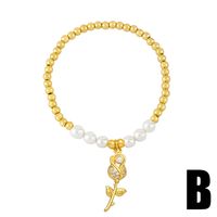 Baroque Style Heart Shape Bow Knot Key Copper Gold Plated Artificial Pearls Zircon Bracelets 1 Piece sku image 2