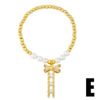 Barocker Stil Herzform Bogenknoten Schlüssel Kupfer Vergoldet Künstliche Perlen Zirkon Armbänder 1 Stück sku image 3