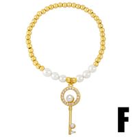 Baroque Style Heart Shape Bow Knot Key Copper Gold Plated Artificial Pearls Zircon Bracelets 1 Piece sku image 4