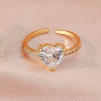 Love Zircon Ring Gold Fashion Adjustable Copper Ring Wholesale main image 5