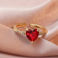 Love Zircon Ring Gold Fashion Adjustable Copper Ring Wholesale main image 9