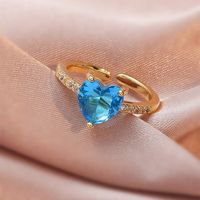 Love Zircon Ring Gold Fashion Adjustable Copper Ring Wholesale main image 11