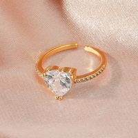 Love Zircon Ring Gold Fashion Adjustable Copper Ring Wholesale main image 7