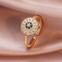 Fashion Micro Inlaid Zircon Open Adjustable Copper Ring Real Gold Plating sku image 5