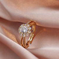 Fashion Micro Inlaid Zircon Open Adjustable Copper Ring Real Gold Plating sku image 14