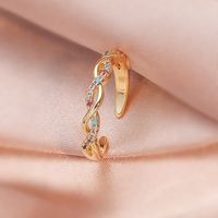 Woven Twisted Opening Micro Inlaid Zircon Adjustable Copper Ring main image 4
