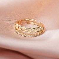 Fashion Micro Inlaid Zircon Open Adjustable Copper Ring Real Gold Plating sku image 20