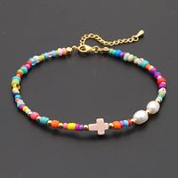 Bohemian Ethnic Style Eye Beads Rainbow Rice Beads Baroque Natural Freshwater Pearl Anklet Women sku image 5