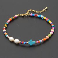 Bohemian Ethnic Style Eye Beads Rainbow Rice Beads Baroque Natural Freshwater Pearl Anklet Women sku image 7