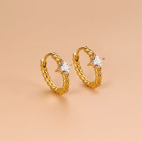 1 Pair Fashion Geometric Gold Plated Stainless Steel Zircon Gold Plated Hoop Earrings sku image 2
