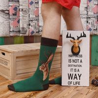 Hommes Mode Animal Chat Wapiti Nylon Coton Jacquard Crew Socks main image 3