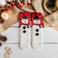 Women's Fashion Santa Claus Snowman Snowflake Coral Fleece Jacquard Crew Socks sku image 2