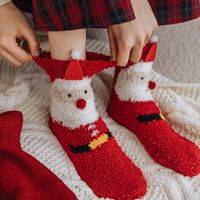 Women's Fashion Santa Claus Snowman Snowflake Coral Fleece Jacquard Crew Socks main image 4