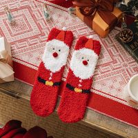 Women's Fashion Santa Claus Snowman Snowflake Coral Fleece Jacquard Crew Socks sku image 8
