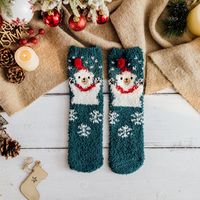 Women's Fashion Santa Claus Snowman Snowflake Coral Fleece Jacquard Crew Socks sku image 1