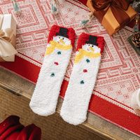Women's Fashion Santa Claus Snowman Snowflake Coral Fleece Jacquard Crew Socks sku image 11