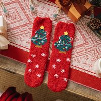 Women's Fashion Santa Claus Snowman Snowflake Coral Fleece Jacquard Crew Socks sku image 12
