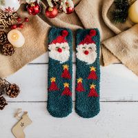 Women's Fashion Santa Claus Snowman Snowflake Coral Fleece Jacquard Crew Socks sku image 5