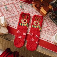 Women's Fashion Santa Claus Snowman Snowflake Coral Fleece Jacquard Crew Socks sku image 9
