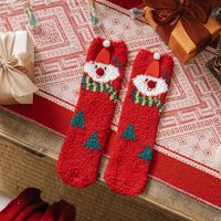 Women's Fashion Santa Claus Snowman Snowflake Coral Fleece Jacquard Crew Socks sku image 10