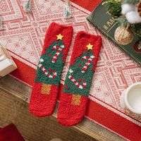 Women's Fashion Santa Claus Snowman Snowflake Coral Fleece Jacquard Crew Socks sku image 13
