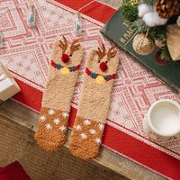 Women's Fashion Santa Claus Snowman Snowflake Coral Fleece Jacquard Crew Socks sku image 14