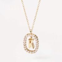Fashion Letter Copper Plating Inlay Rhinestones Pendant Necklace 1 Piece sku image 12