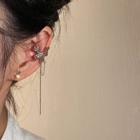 Fashion Butterfly Alloy Tassel Plating Inlay Rhinestones Pearl Women's Ear Clips 1 Piece sku image 11