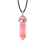Fashion Hexagon Prism Natural Stone Leather Rope Pendant Necklace 1 Piece sku image 3