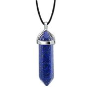 Fashion Hexagon Prism Natural Stone Leather Rope Pendant Necklace 1 Piece sku image 4