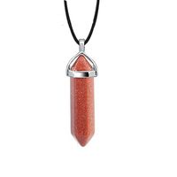 Fashion Hexagon Prism Natural Stone Leather Rope Pendant Necklace 1 Piece sku image 5