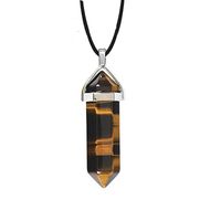 Fashion Hexagon Prism Natural Stone Leather Rope Pendant Necklace 1 Piece sku image 10