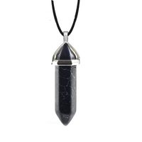 Fashion Hexagon Prism Natural Stone Leather Rope Pendant Necklace 1 Piece sku image 18