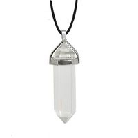 Fashion Hexagon Prism Natural Stone Leather Rope Pendant Necklace 1 Piece sku image 14