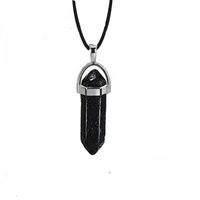 Fashion Hexagon Prism Natural Stone Leather Rope Pendant Necklace 1 Piece sku image 19