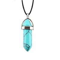 Fashion Hexagon Prism Natural Stone Leather Rope Pendant Necklace 1 Piece sku image 13