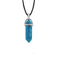Fashion Hexagon Prism Natural Stone Leather Rope Pendant Necklace 1 Piece sku image 16