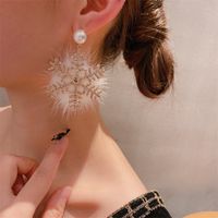 Mode Schneeflocke Imitation Perlen Legierung Inlay Strass Damen Ohrringe 1 Paar main image 2