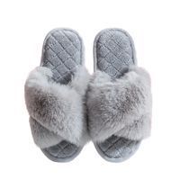 Women's Casual Solid Color Open Toe Plush Slippers main image 4