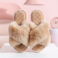 Women's Casual Solid Color Open Toe Plush Slippers sku image 5