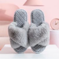 Women's Casual Solid Color Open Toe Plush Slippers sku image 1